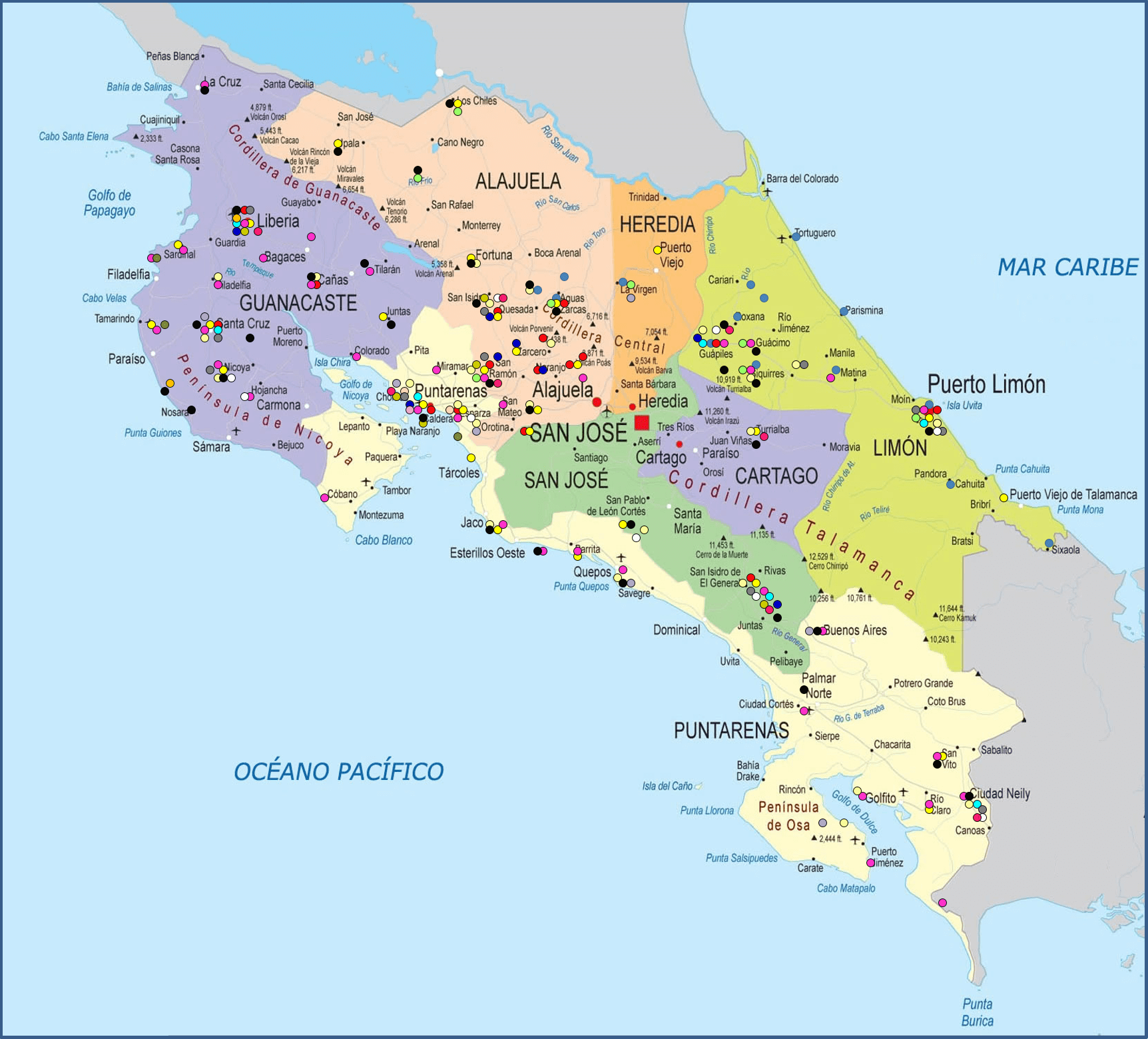 Mapa de Costa Rica con la cobertura de Telerad